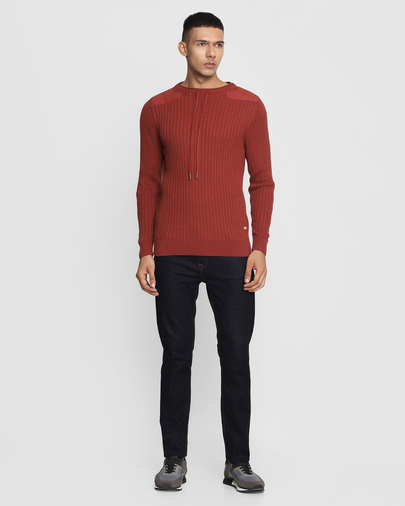 Crew Neck Rust Textured Sweater - Lucy