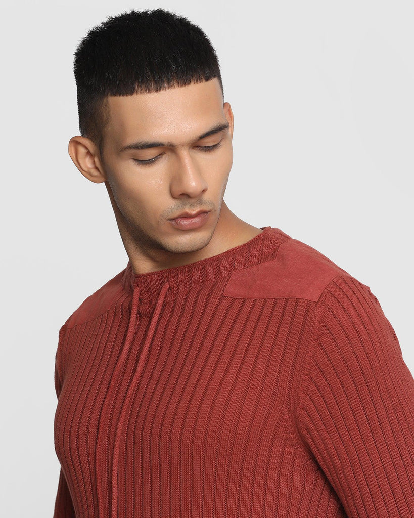 Crew Neck Rust Textured Sweater - Lucy