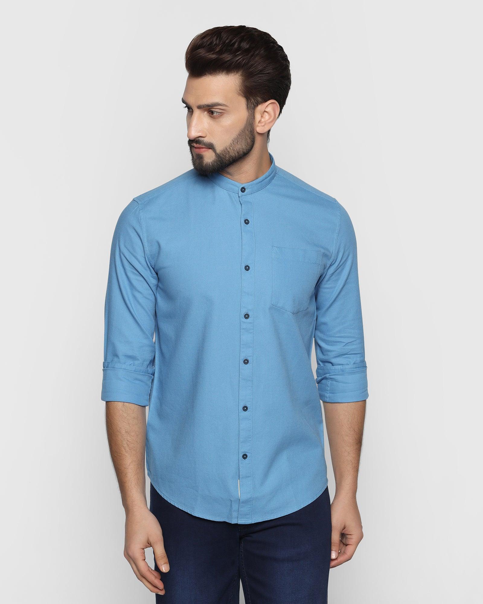 Casual Mid Blue Textured Shirt - Volt
