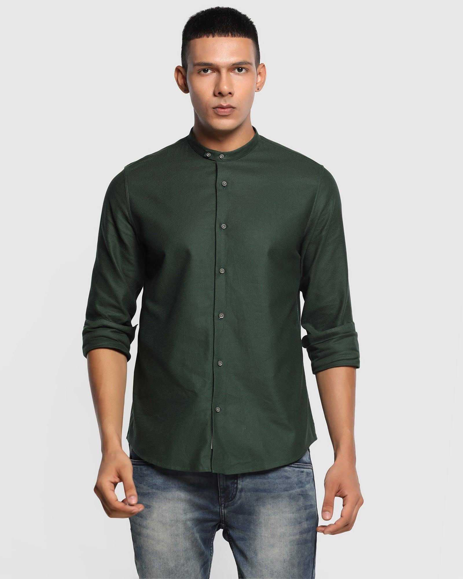 Casual Olive Textured Shirt - Myler
