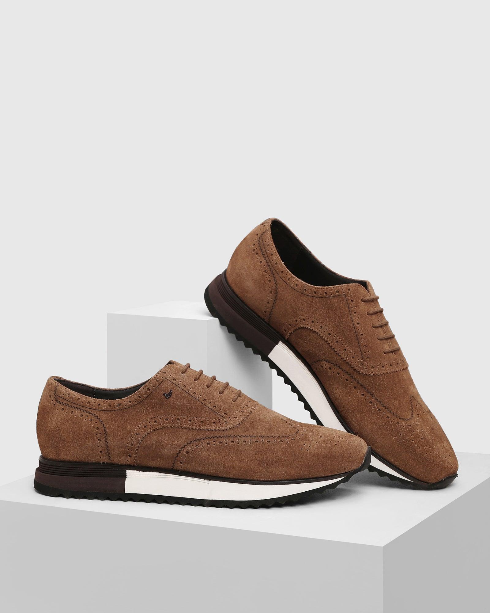 Leather Casual Brown Textured Sneakers - Poly