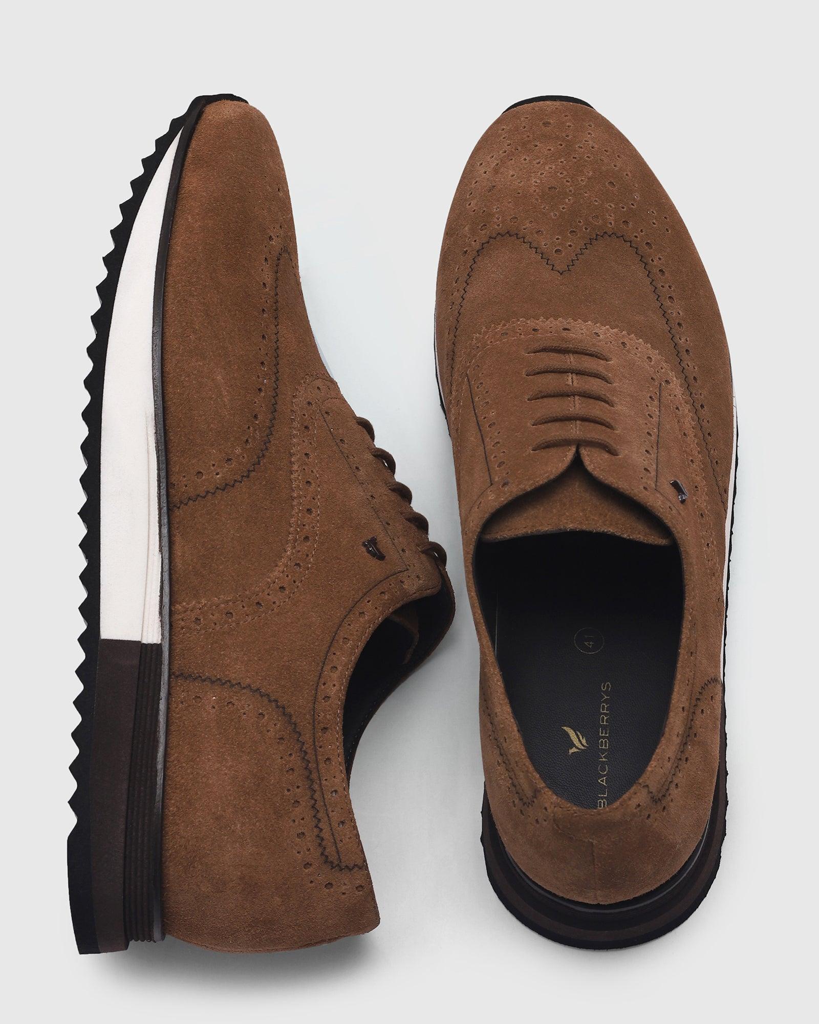Leather Casual Brown Textured Sneakers - Poly