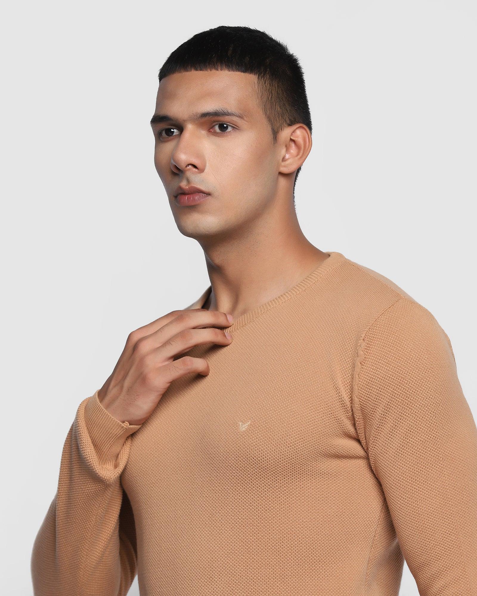 Textured Crew Neck Sweater In Brown Tan (Delta) - Blackberrys