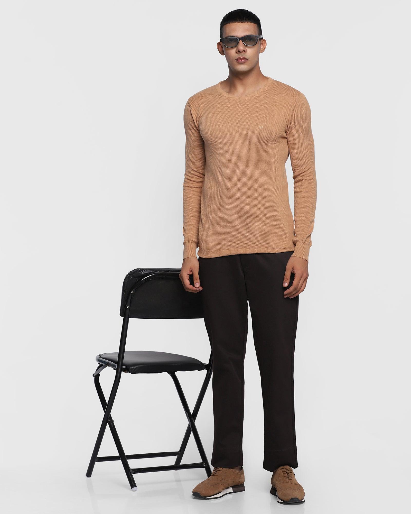 Textured Crew Neck Sweater In Brown Tan (Delta) - Blackberrys