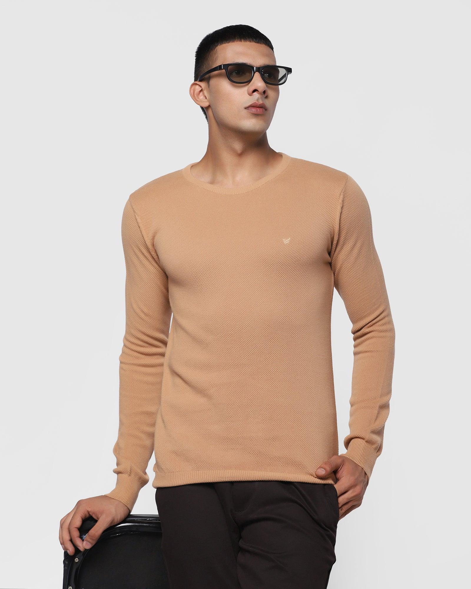 Textured Crew Neck Sweater In Brown Tan (Delta) - Blackberrys