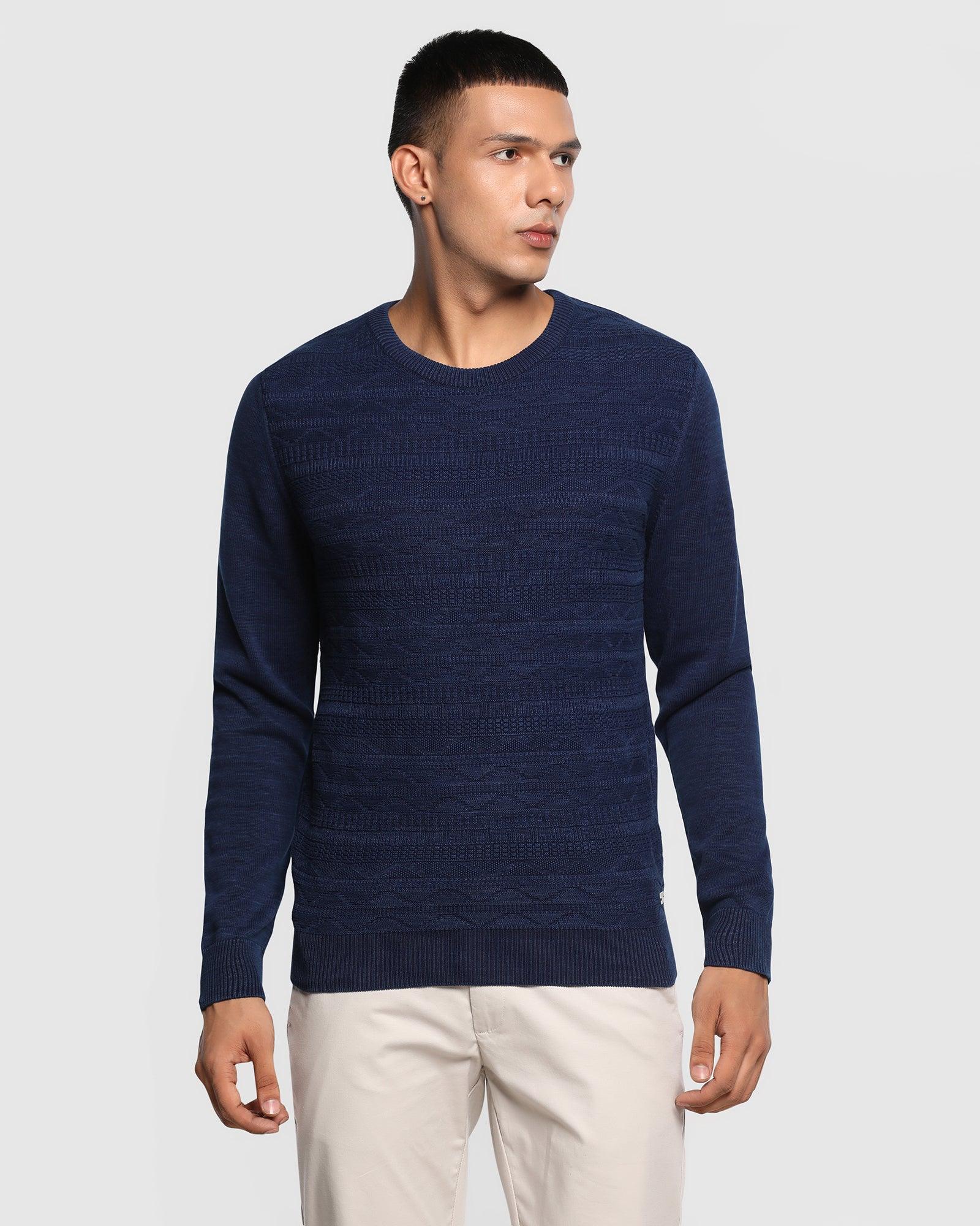 Textured Crew Neck Sweater In Indigo (Erin) - Blackberrys