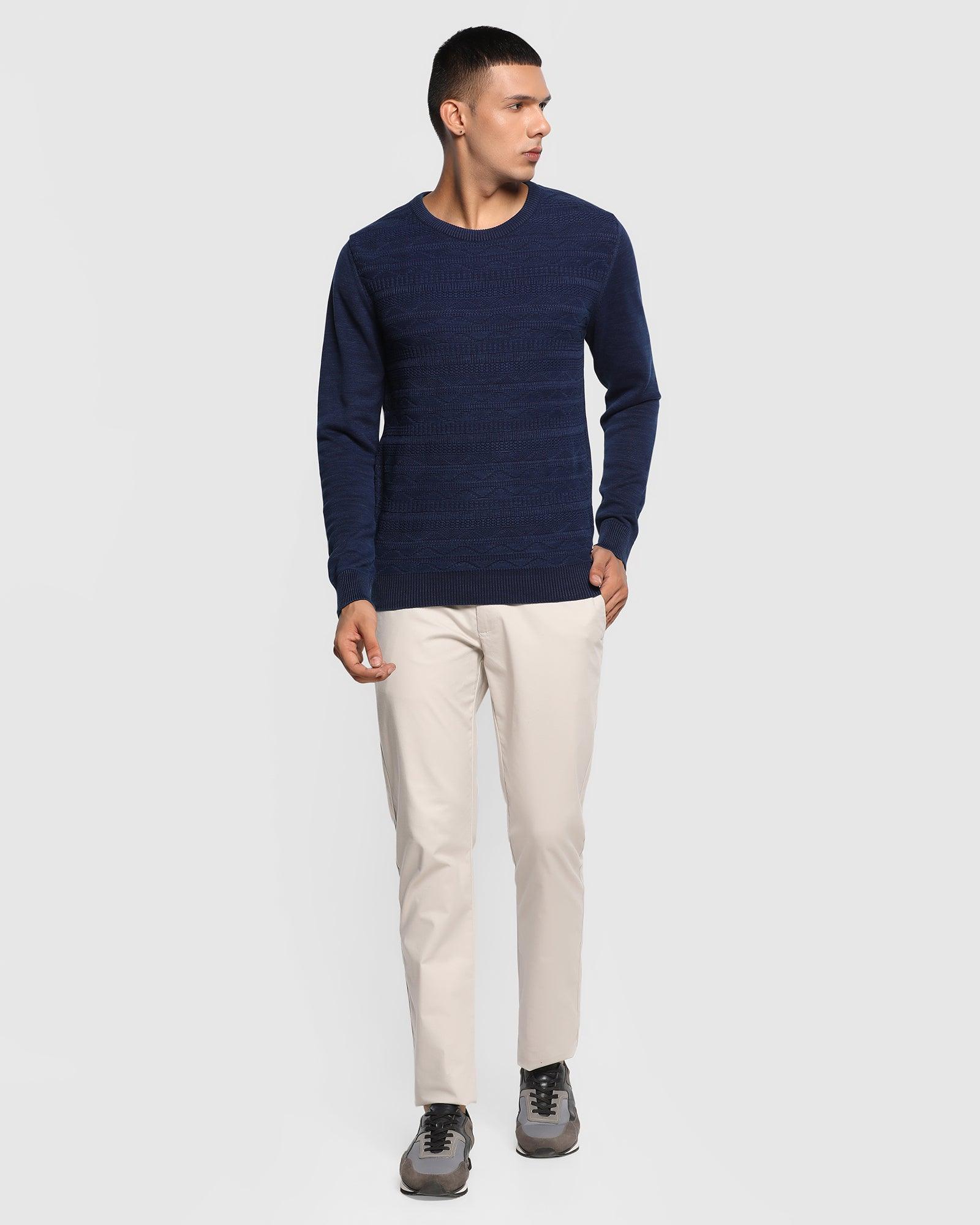 Textured Crew Neck Sweater In Indigo (Erin) - Blackberrys