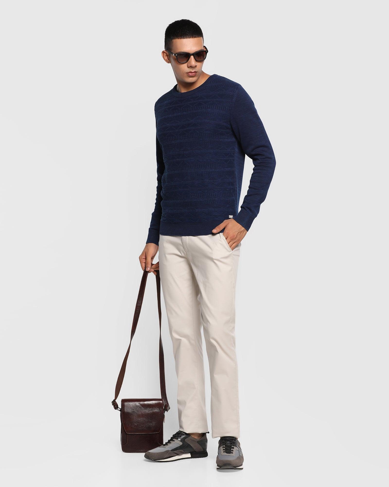 Textured Crew Neck Sweater In Indigo (Erin) - Blackberrys