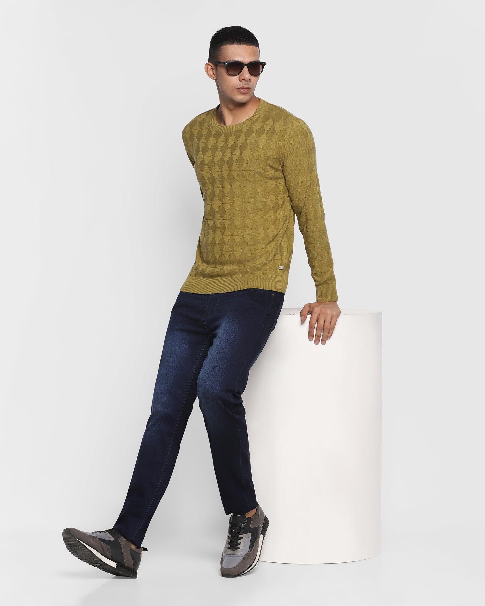 Crew Neck Moss Green Textured Sweater - Tyrus