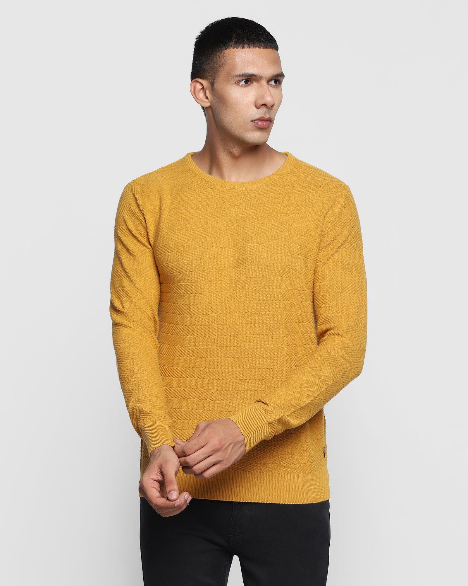 Crew Neck Ochre Textured Sweater - Ethan