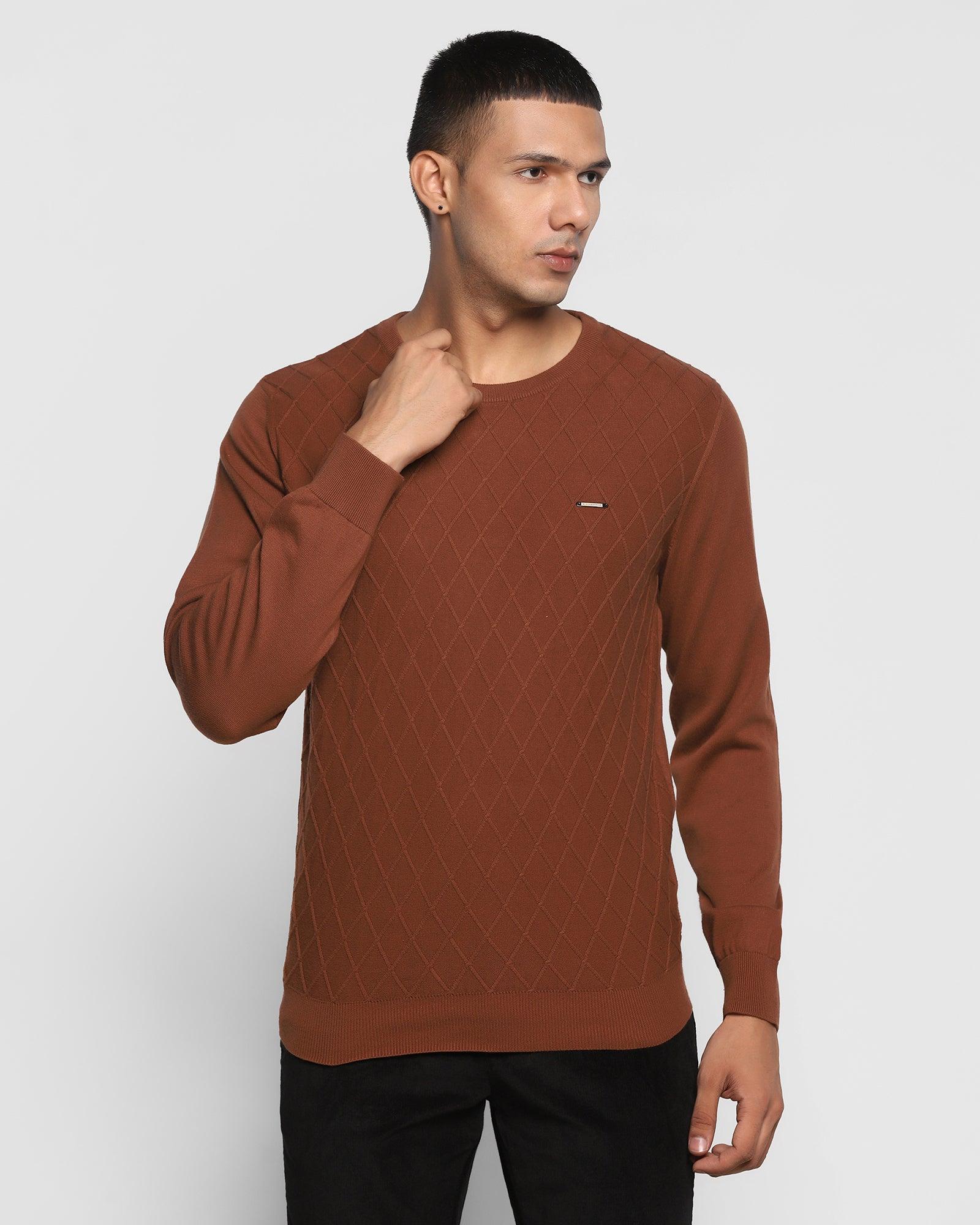 Crew Neck Tan Textured Sweater - Sant