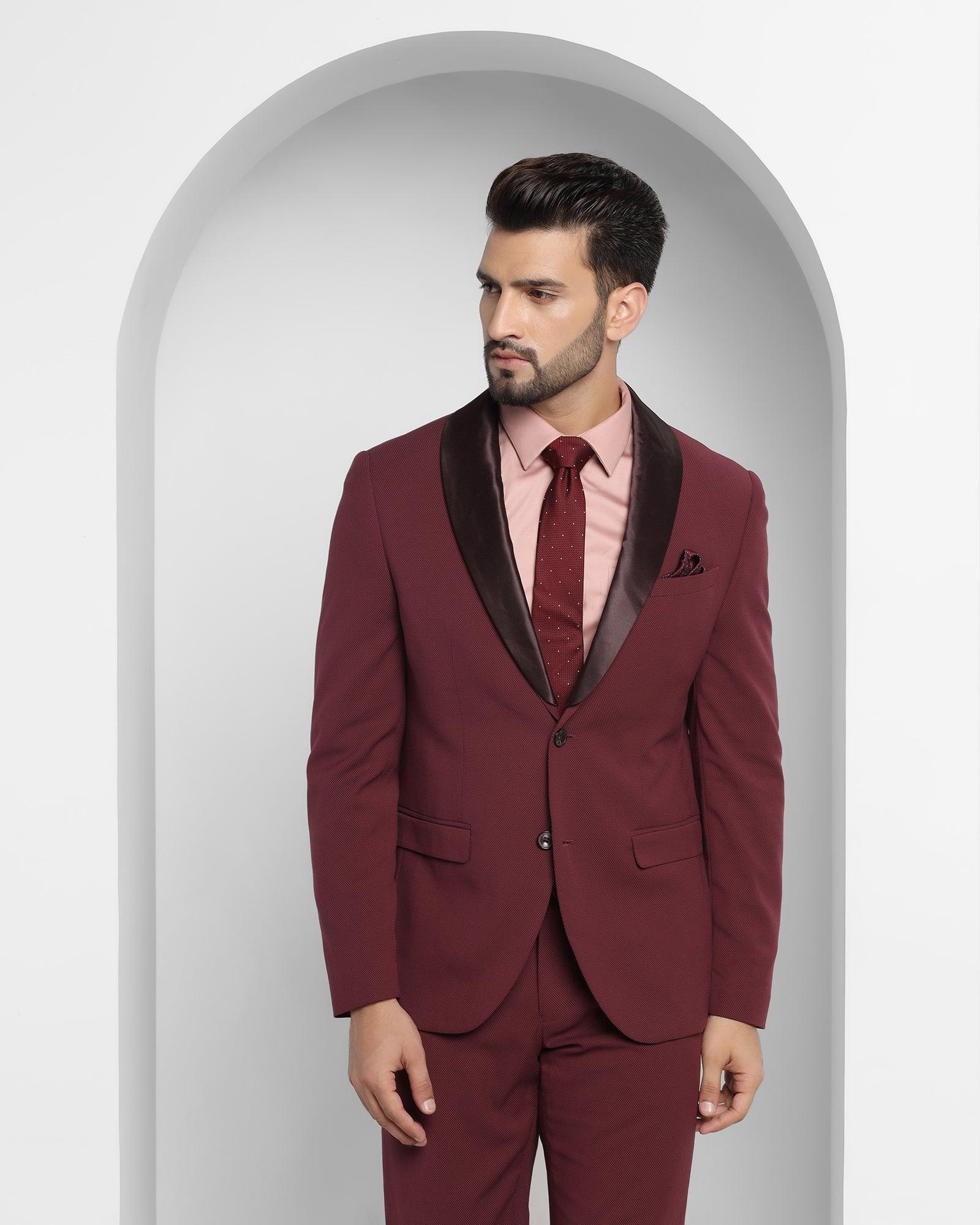 Tuxedo Two Piece Wine Textured Formal Suit - Thames