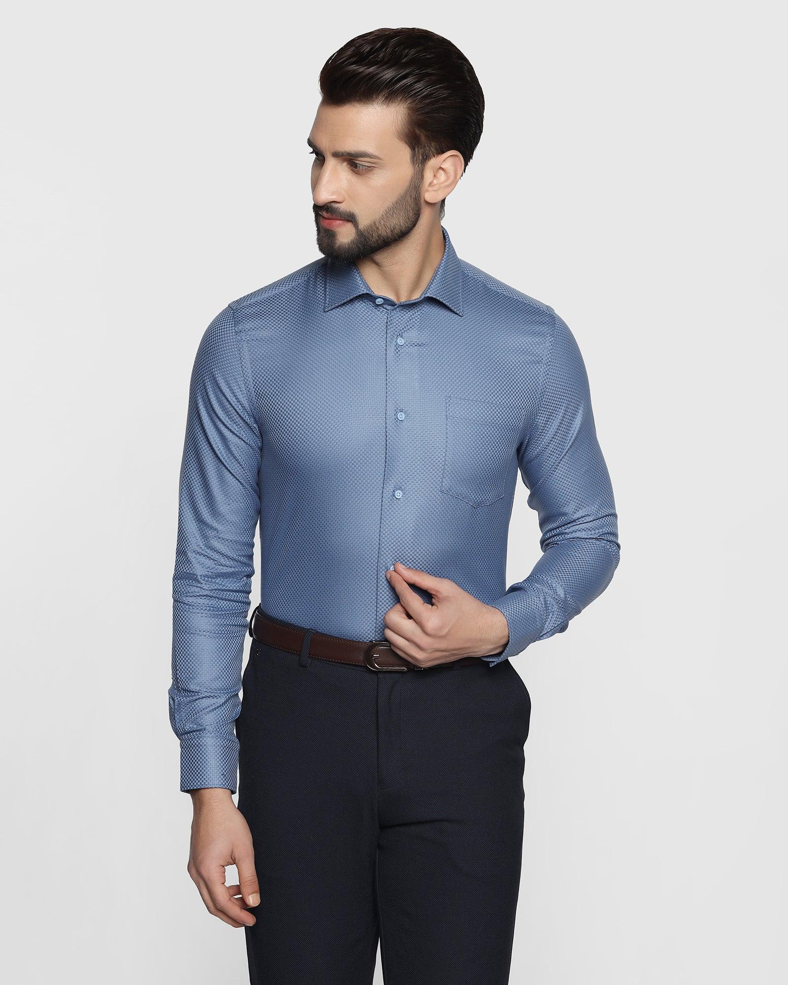 Formal Blue Textured Shirt - Lanos