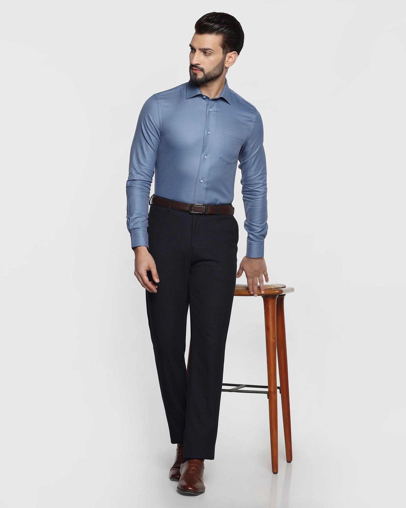 Formal Blue Textured Shirt - Lanos