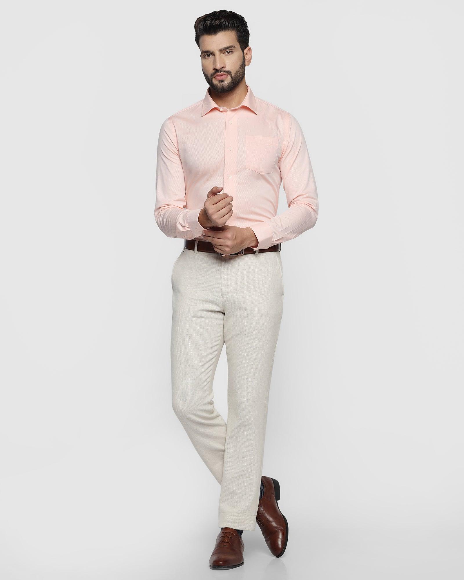 Formal Peach Textured Shirt - Verno