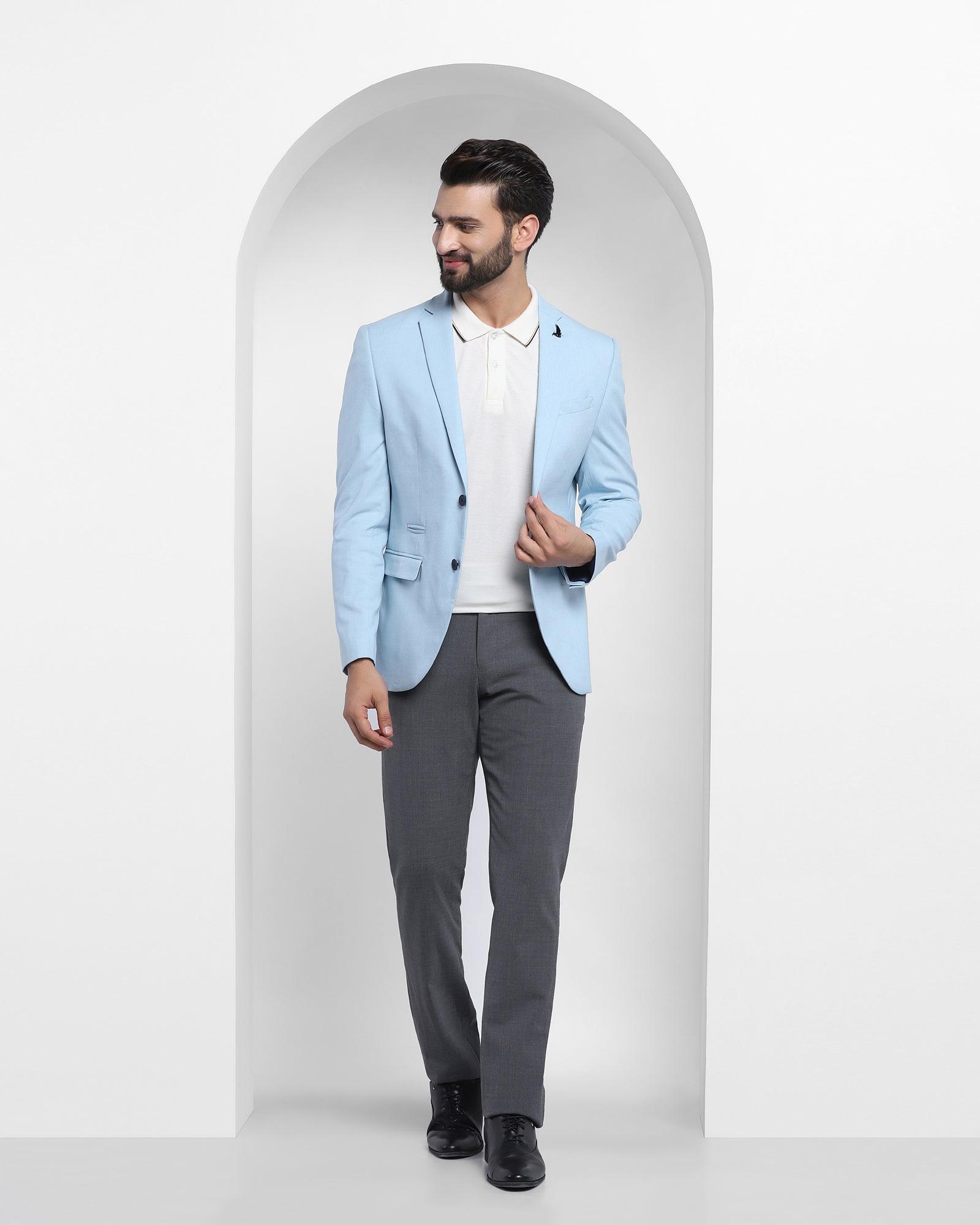 Two Piece Light Blue Textured Formal Suit - Riten