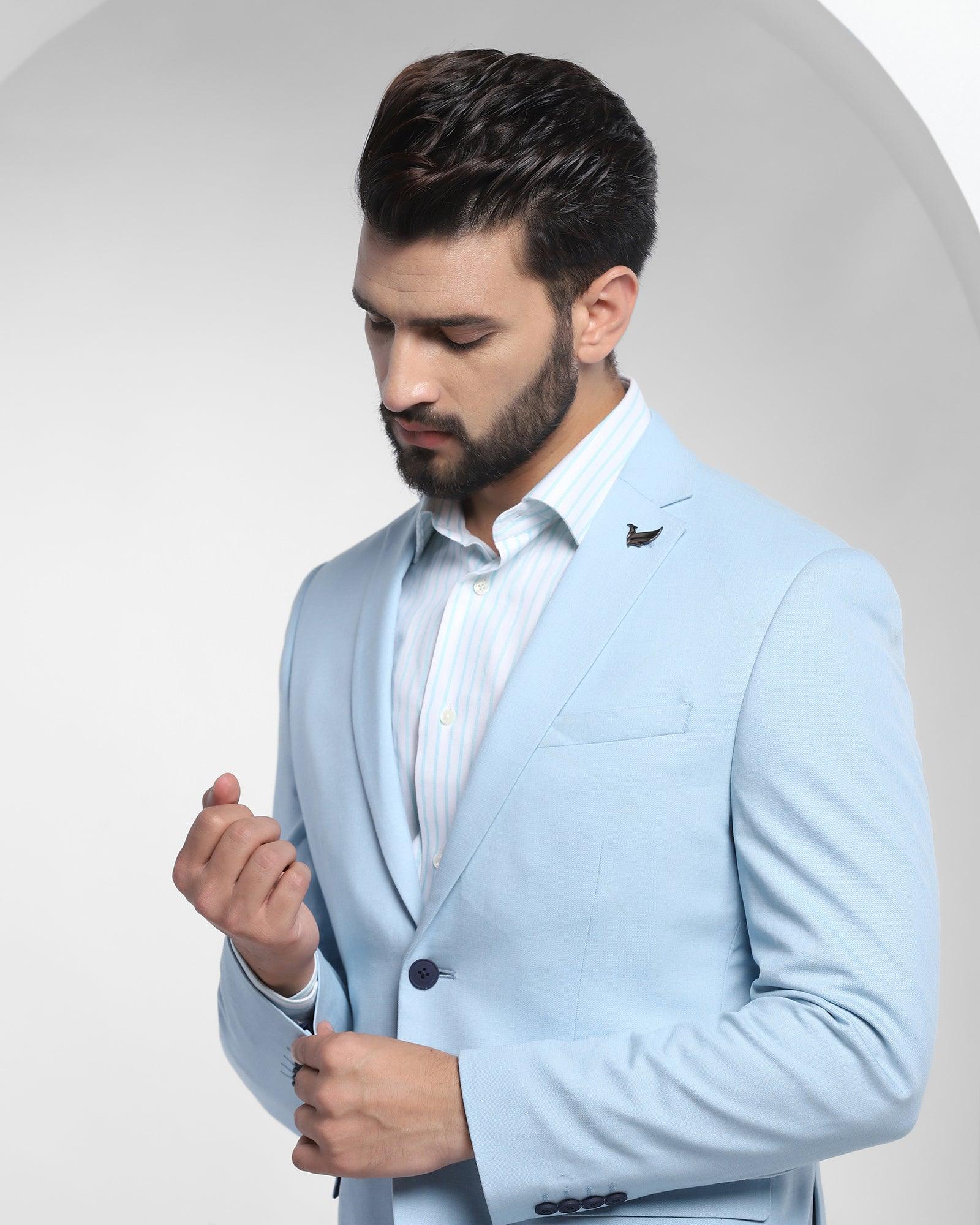 Two Piece Light Blue Textured Formal Suit - Riten