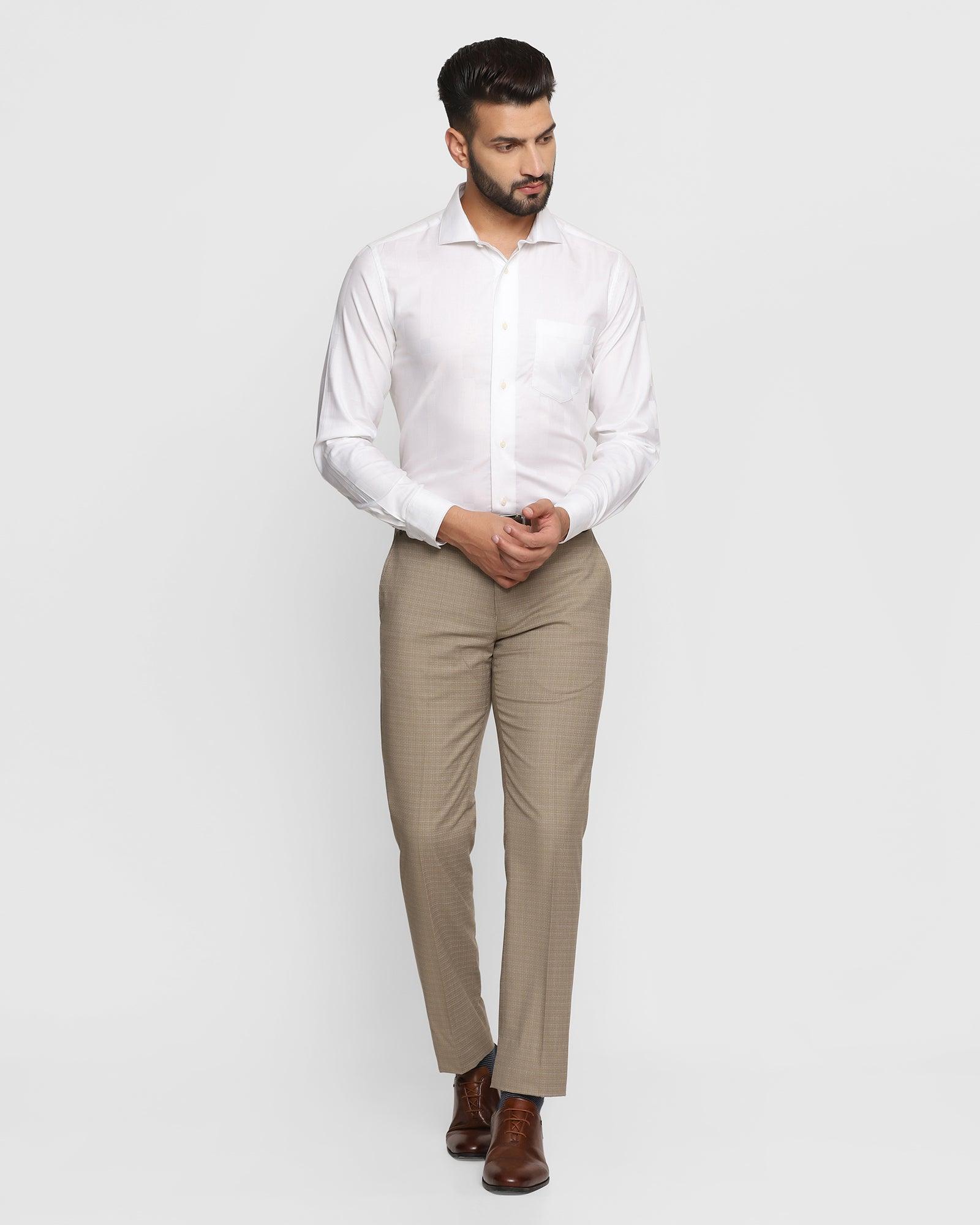 Buy online ASHTOM Fawn Color Formal Cotton Trouser Regular Fit For Men