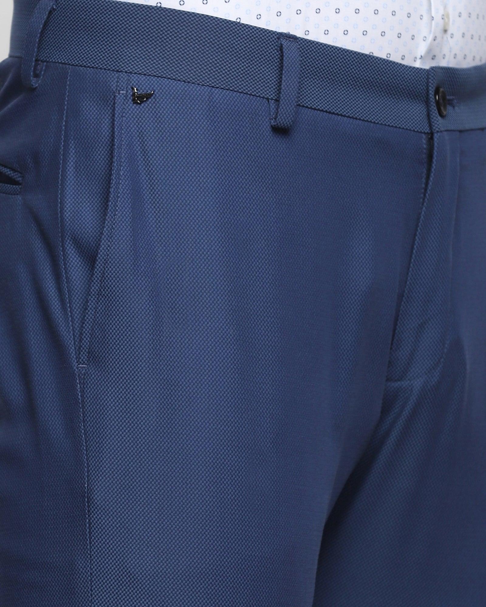 Slim Comfort B-95 Formal Blue Textured Trouser - Mandis