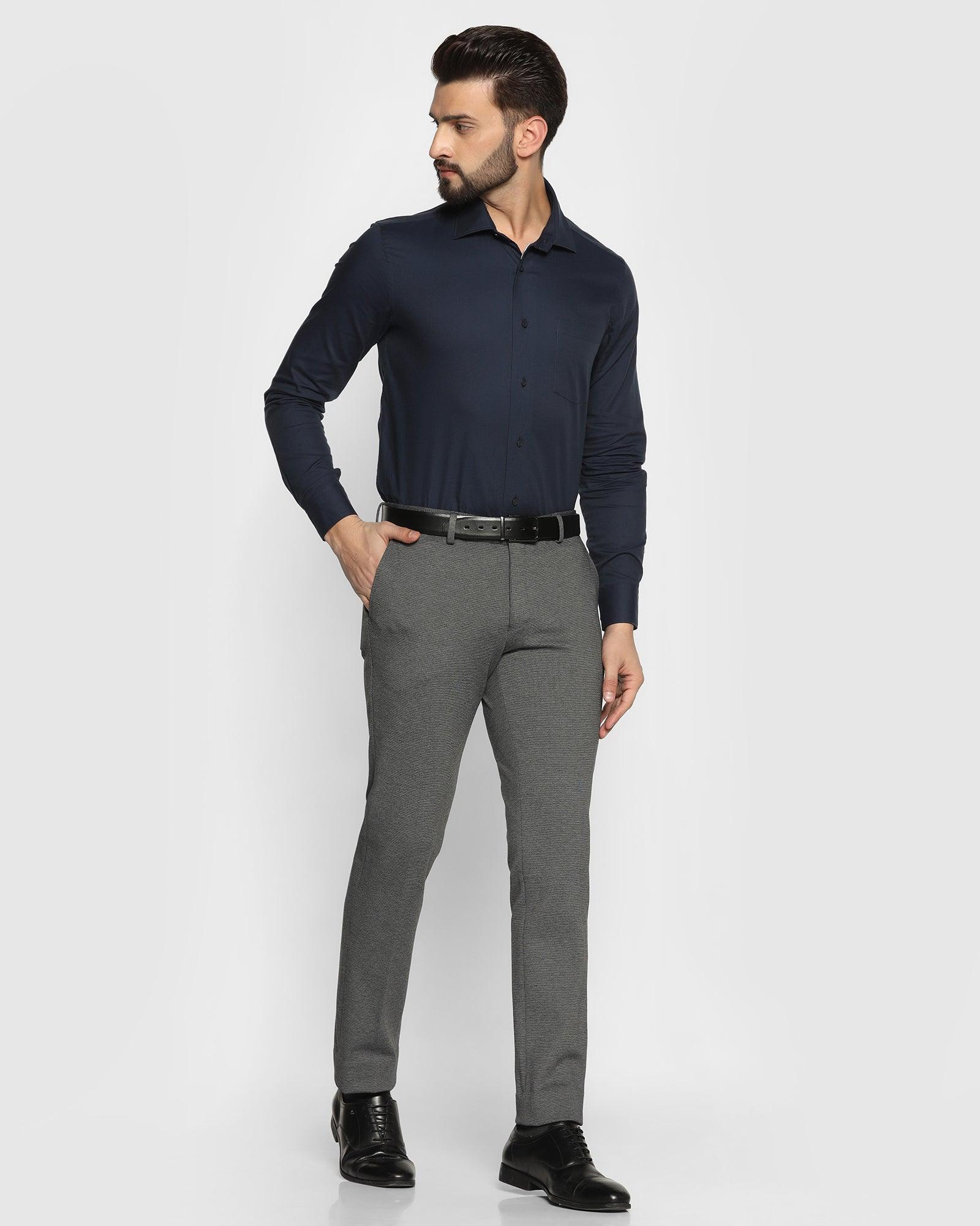 Slim Fit B-91 Formal Dark Grey Textured Trouser - Walk