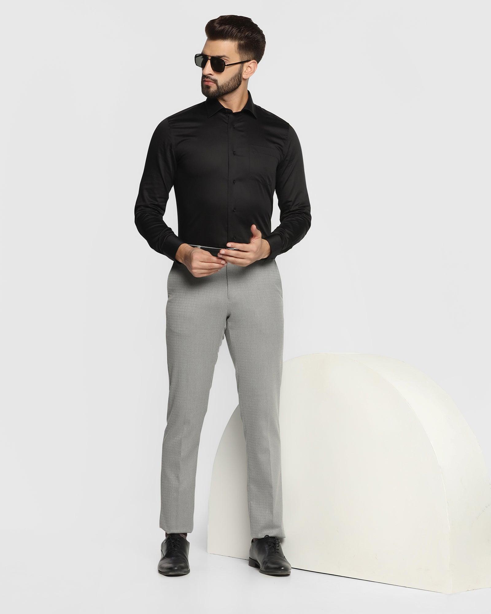 Slim Fit B-91 Formal Grey Textured Trouser - Trim