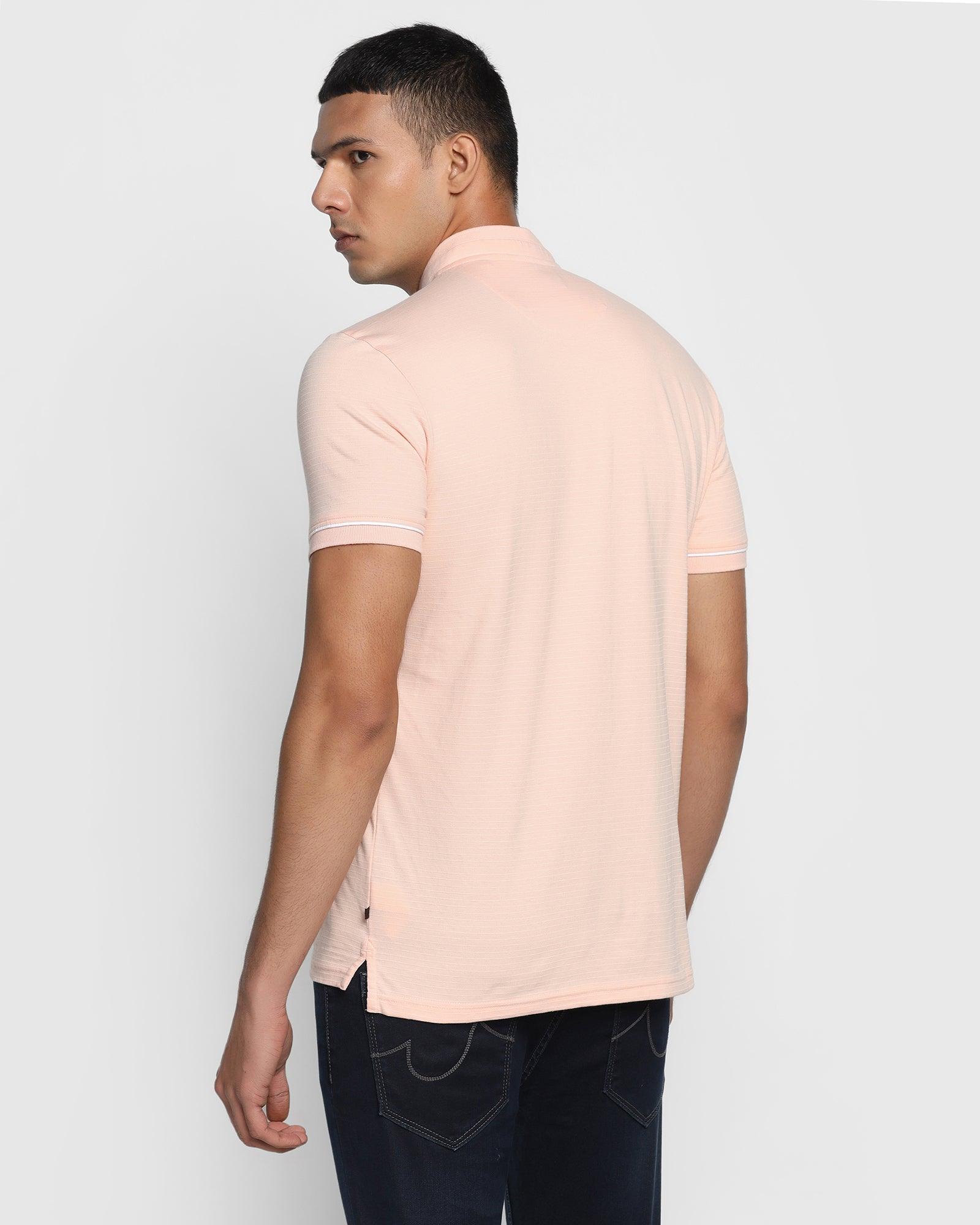 Stylized Collar Peach Textured T Shirt - Kore