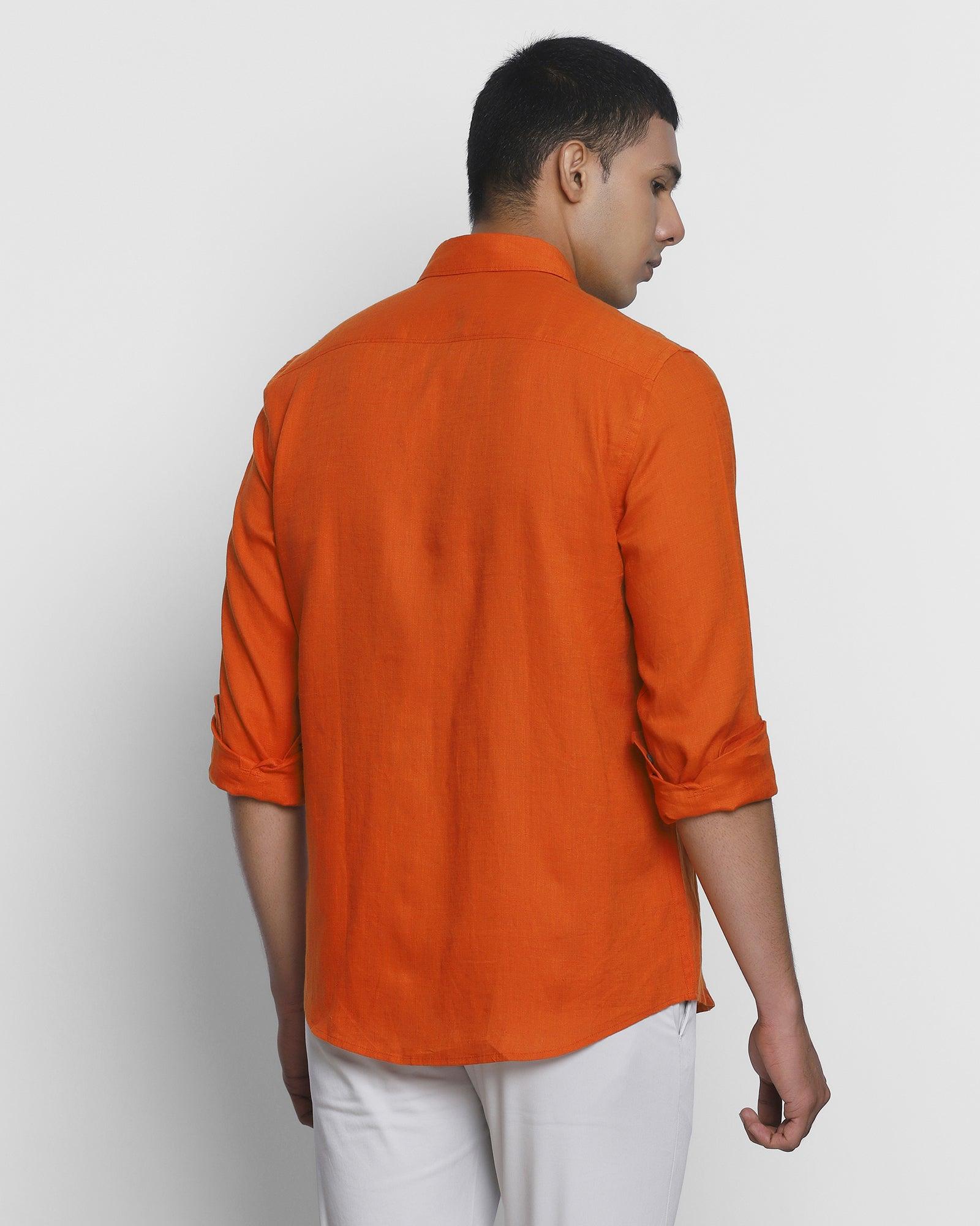 Linen Casual Rust Solid Shirt - Theo