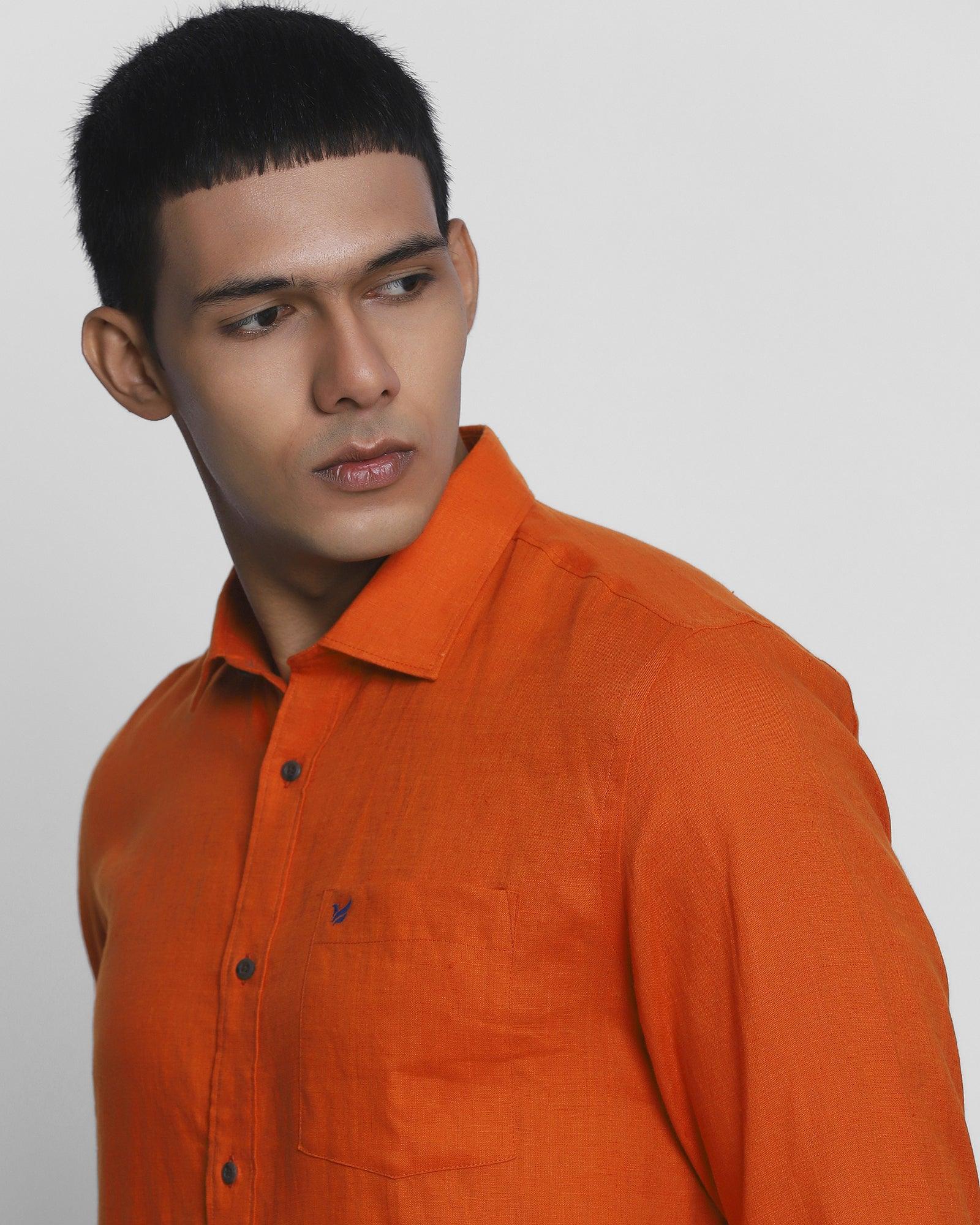 Linen Casual Rust Solid Shirt - Theo