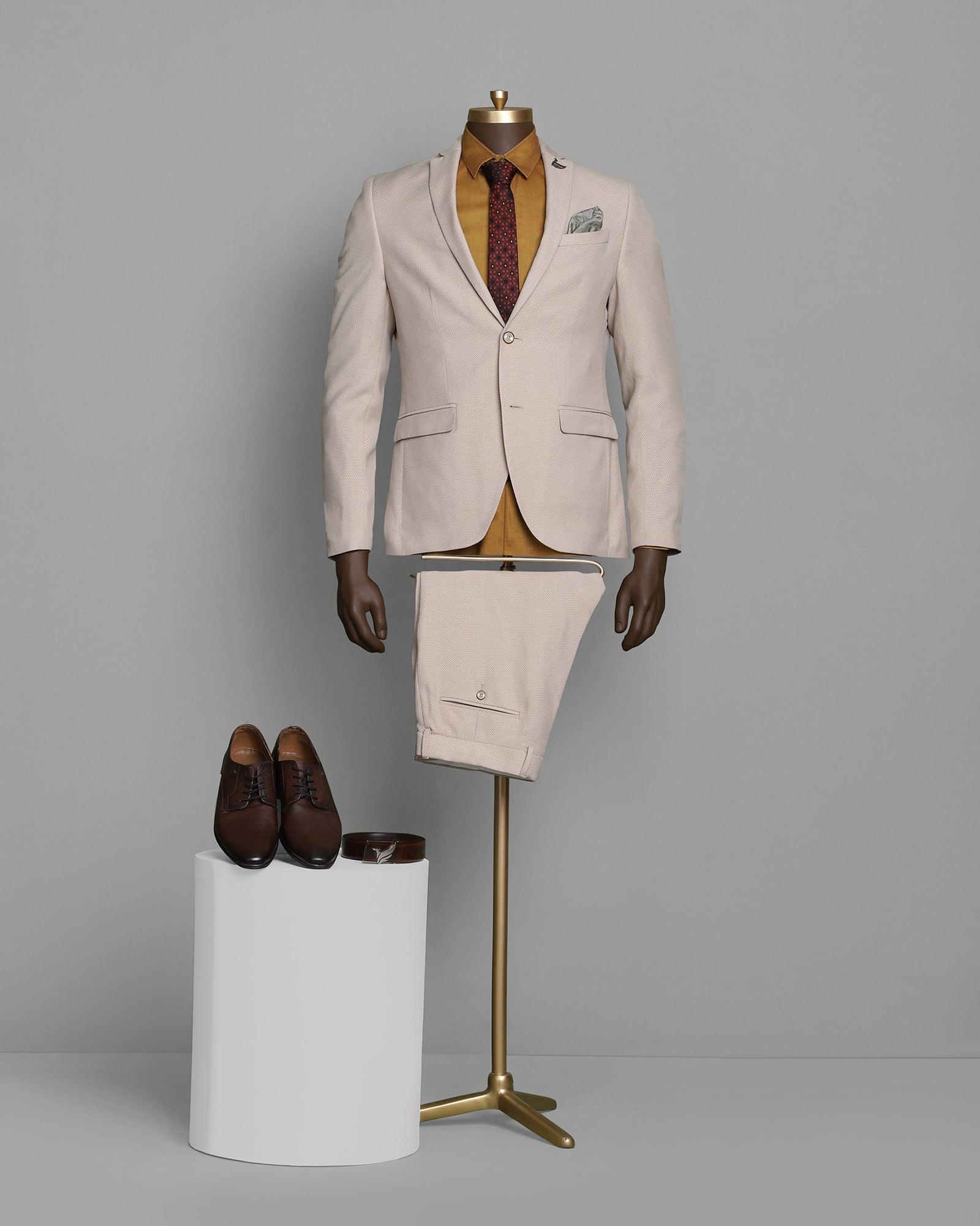 Two Piece Beige Textured Formal Suit - Trailek
