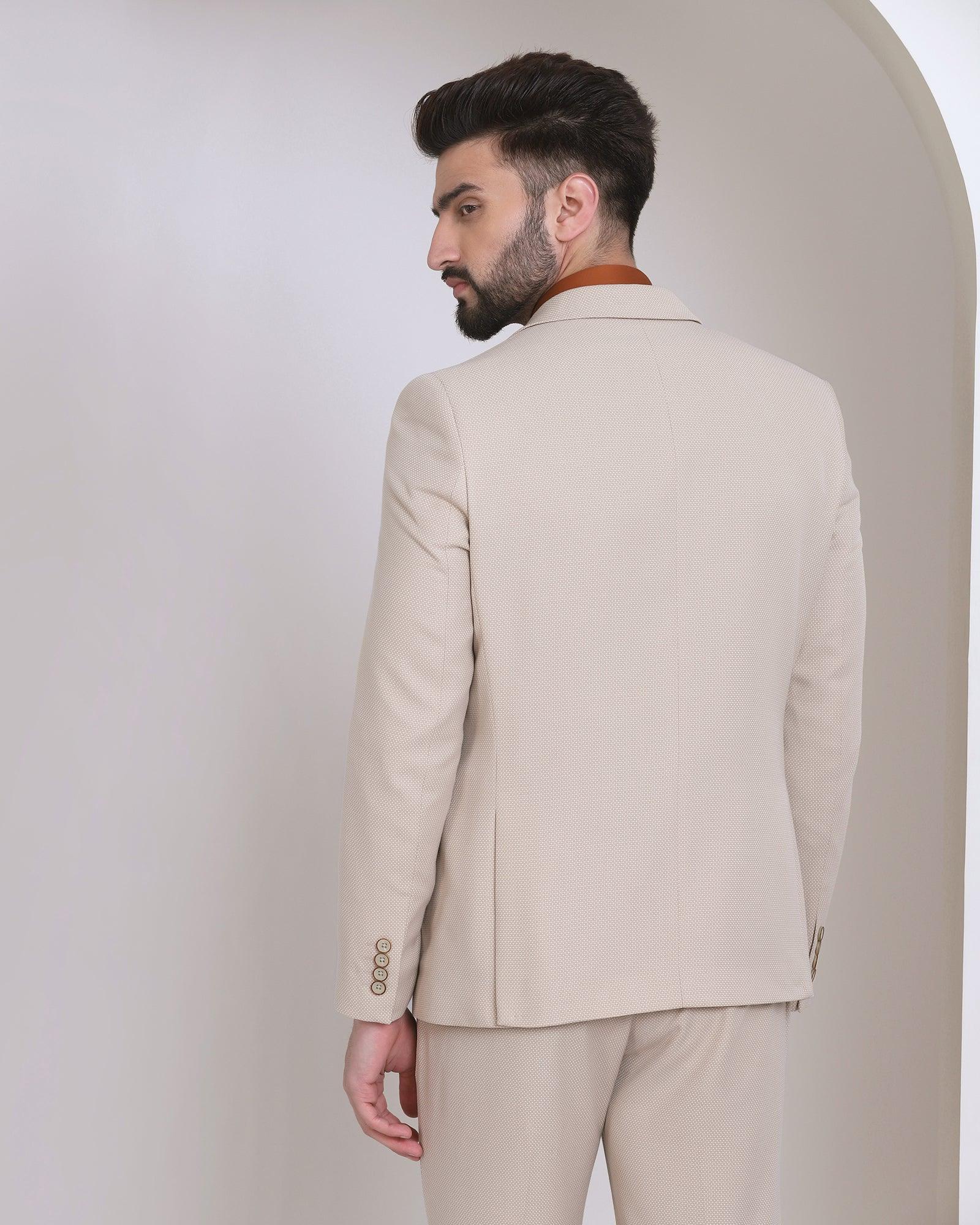 Two Piece Beige Textured Formal Suit - Trailek