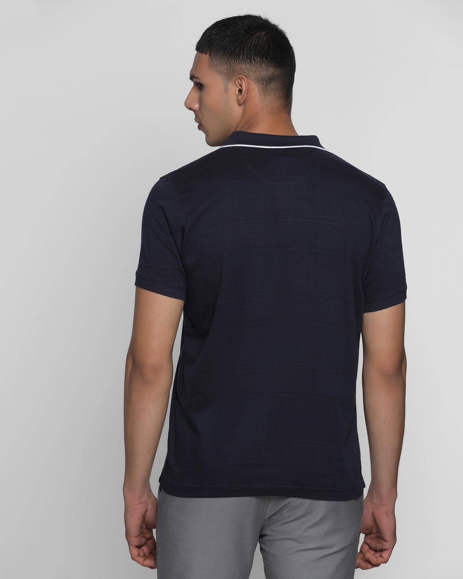Polo Navy Textured T Shirt - Tyrant