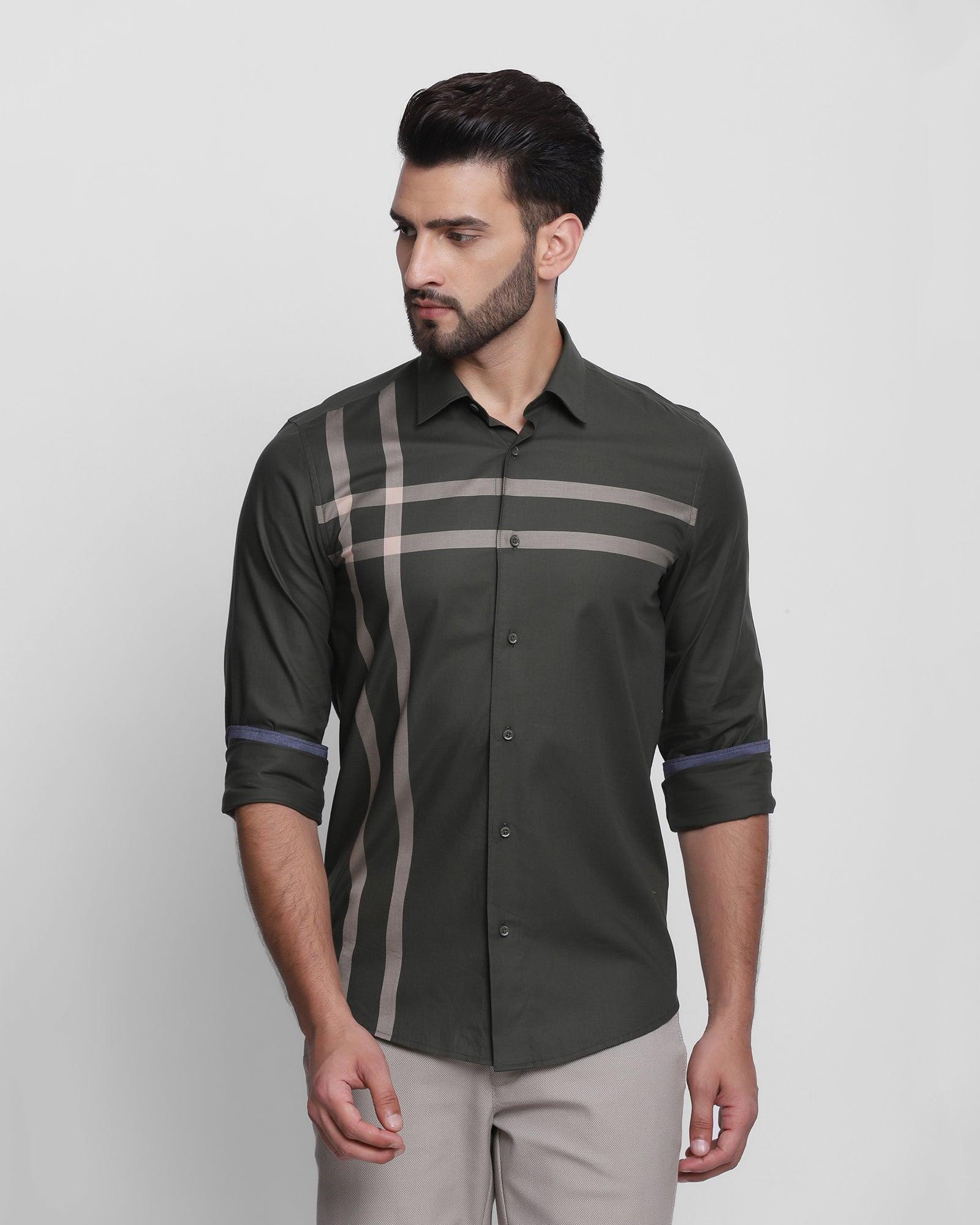 Casual Olive Textured Shirt - Stone