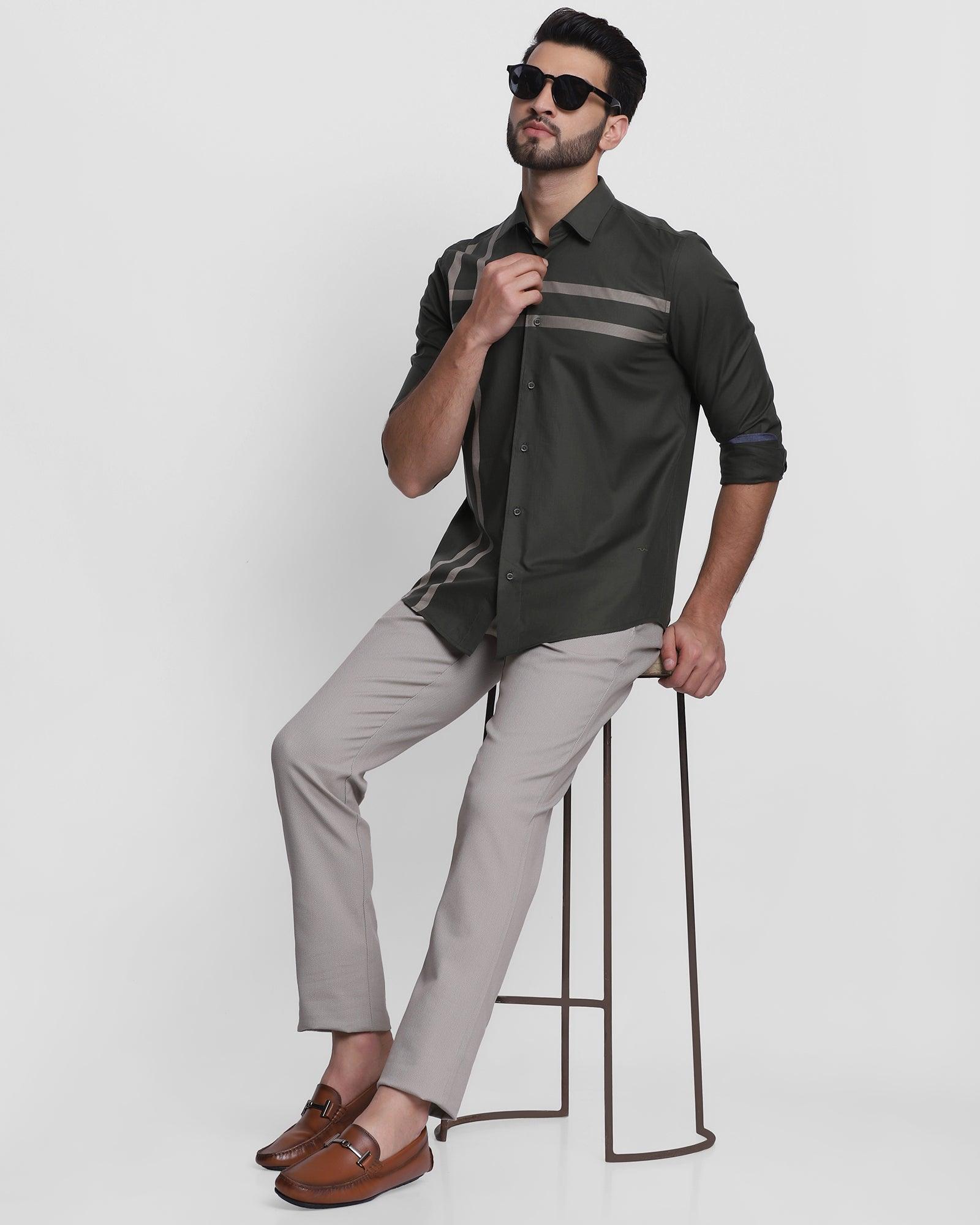 Casual Olive Textured Shirt - Stone