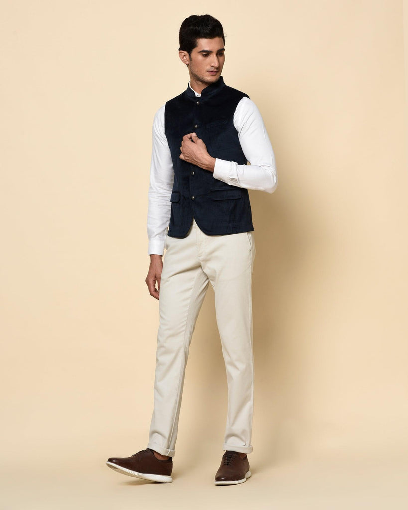 Bandhgala Formal Navy Textured Waistcoat - Dipton