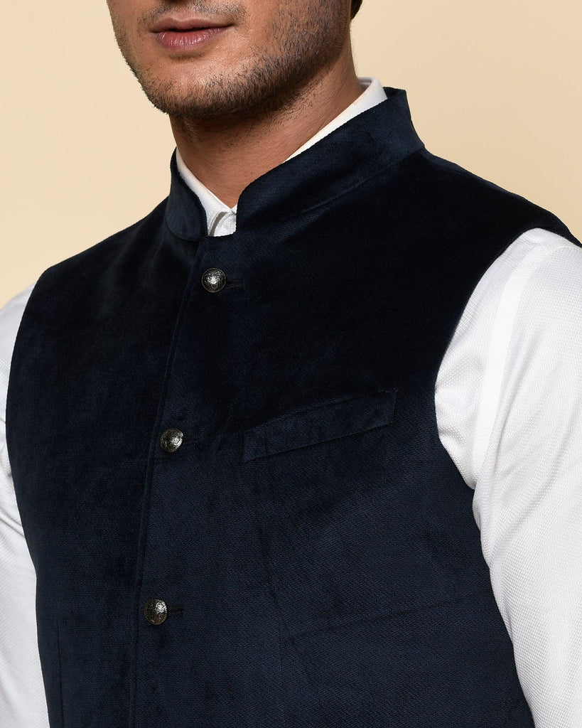 Bandhgala Formal Navy Textured Waistcoat - Dipton