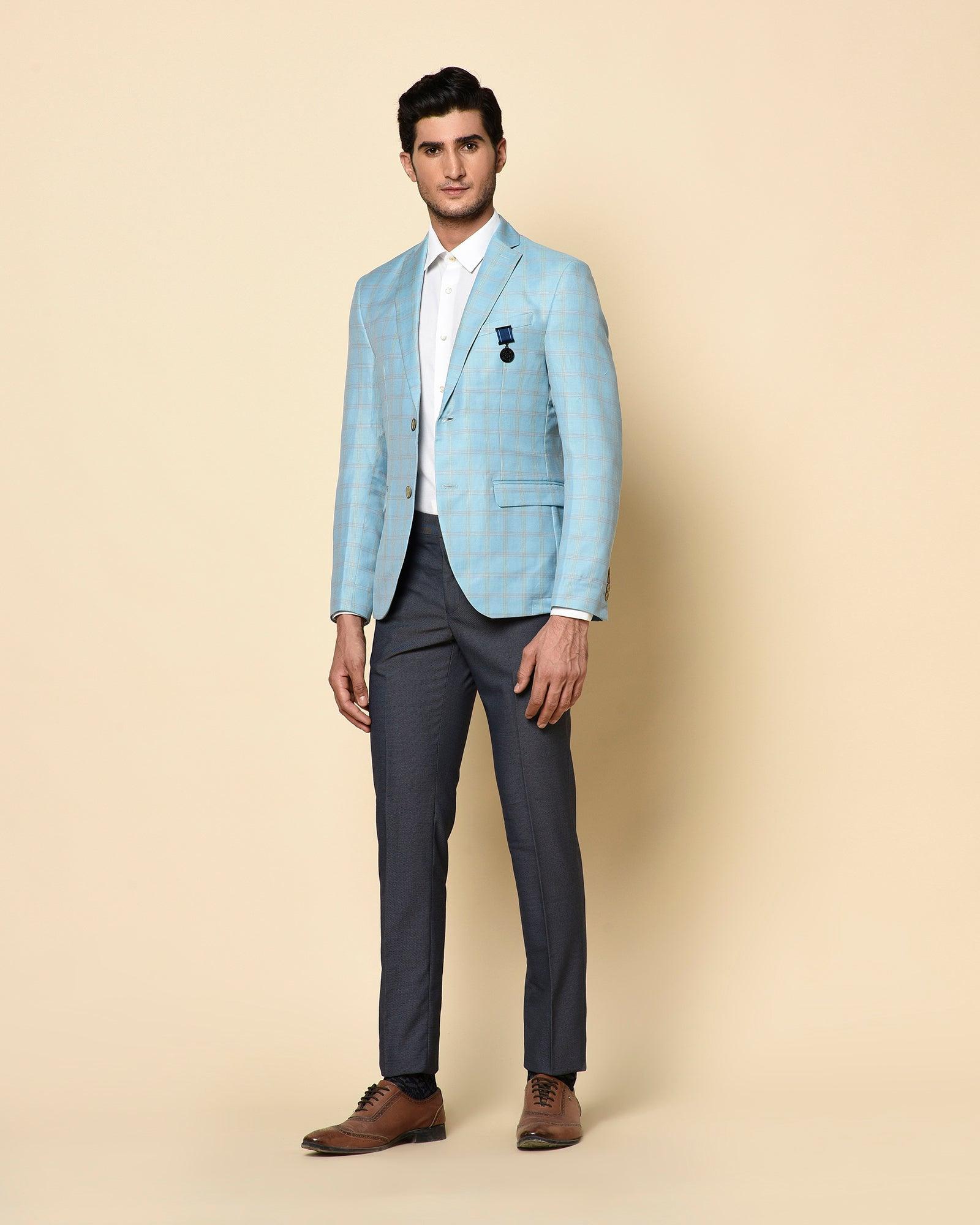 Linen Formal Blue Check Blazer - Etcher - Blackberrys