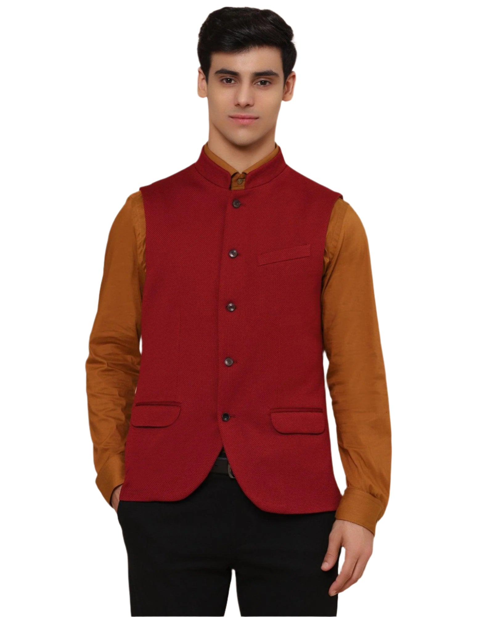 Vann Knitted Bandgala In Red (Slim Fit)