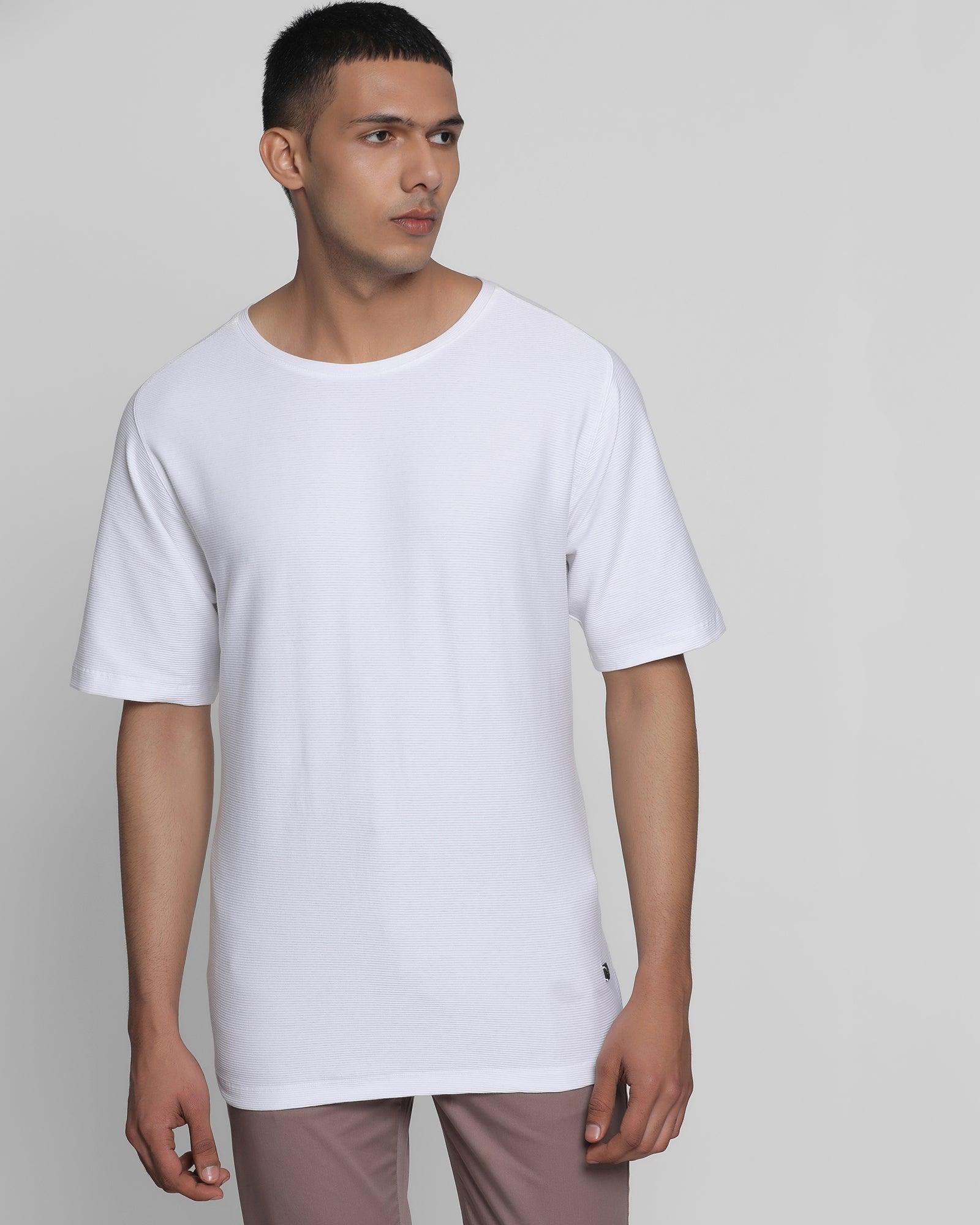 Crew Neck White Solid T Shirt - Wall
