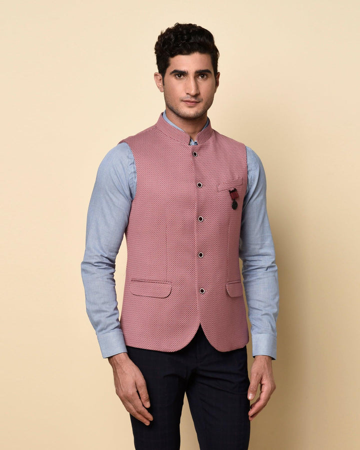 Bandhgala Formal Pink Textured Waistcoat - Setspe